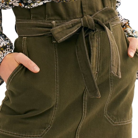 NWT Free People Arm Green Contrast Denim Tie Skirt - Picture 7 of 8